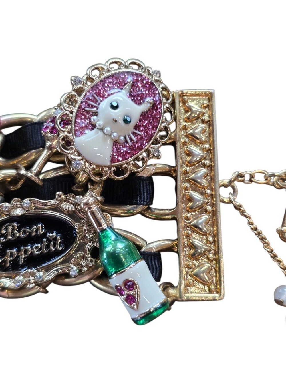 Betsey Johnson Paris Is Always A Good Idea Cat Lovers Gold Charm Bracelet - Picture 7 of 16